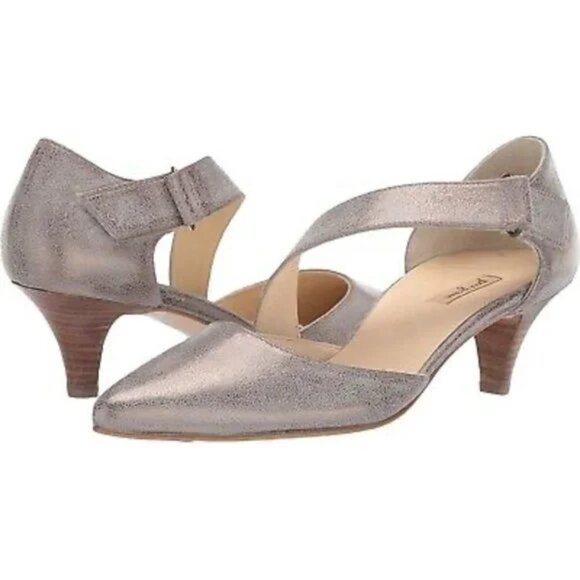 PAUL GREEN NWOB Nicki Smoke Brushed Metallic Pumps Silver Pointed Toe - Picture 1 of 9